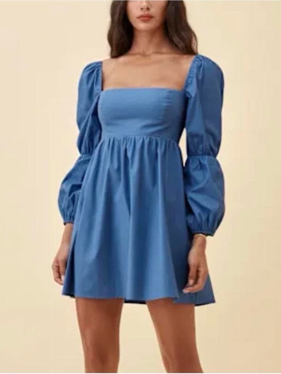 Reformation Dresses & Skirts - Reformation Cornflower Blue Square-Neck Puff-Sleeve Mini Dress